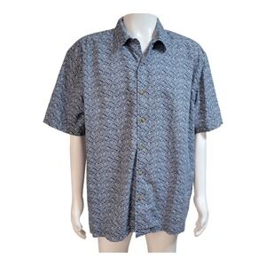 Eddie Bauer men's size XL linen blend shirt blue short sleeves Tribal Normcore